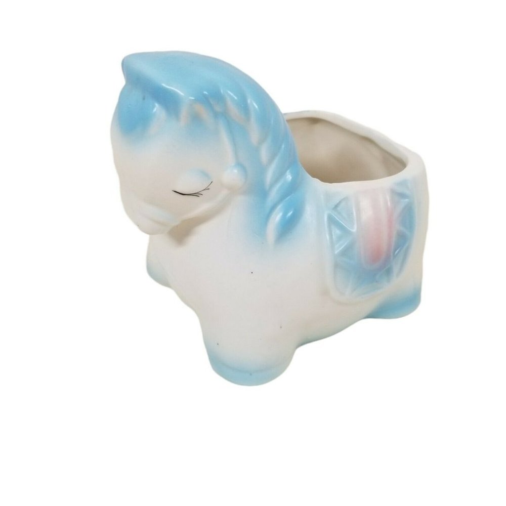 Inarco Horse Planter Baby Nursery Decor Blue White Sleeping E-3550 Sweet Sleepy